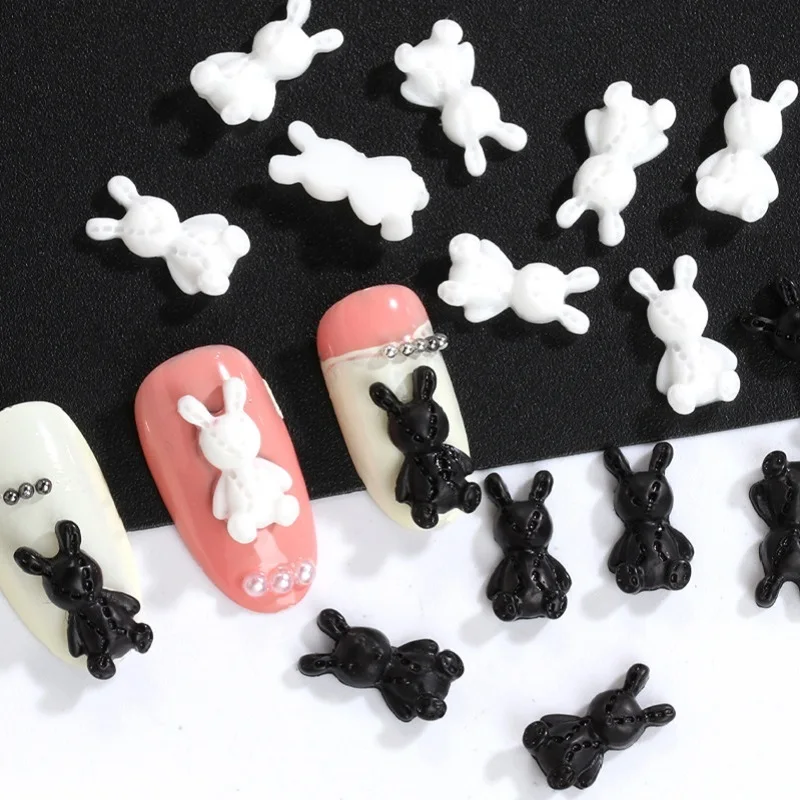 Adornos de resina para uñas acrílicas, joyería Kawaii con diseño de conejo  de esqueleto bonito en 3D, color blanco y negro, 40 unidades - AliExpress