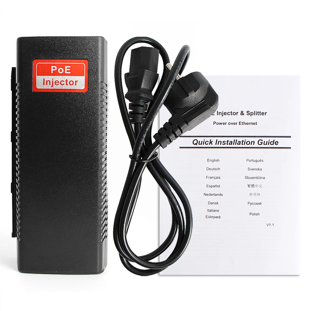 PoE инжектор 1000 Мбит/с гигабит 48 в 30 Вт AC 100 240 IEEE 802.3u 100BaseTx Power Over Ethernet RJ45 адаптер для IP