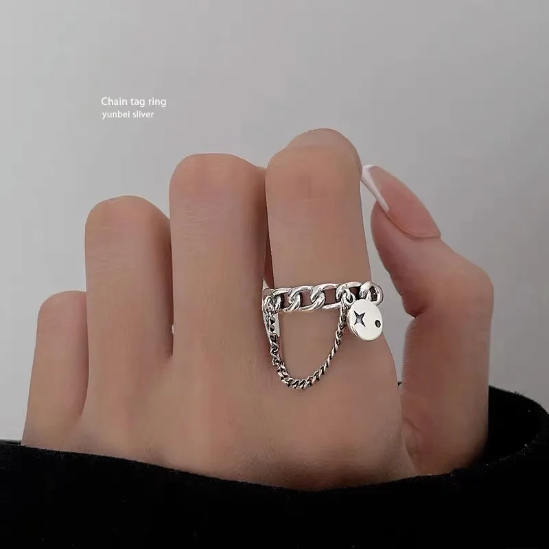 Punk Cool Hip Pop Rings for Women Ancient Silver Color Adjustable Chain Open Finger Rings Women Girl Jewlery Gift