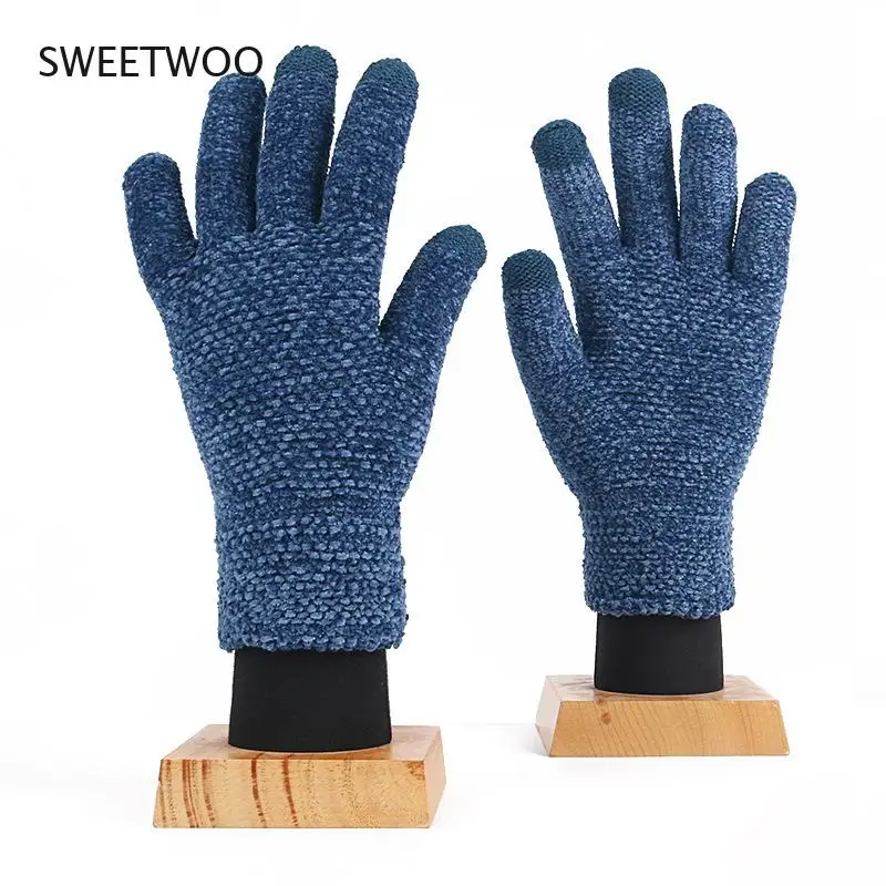 Men's and women's winter ski gloves outdoor riding touch screen gloves women's thick warm stretch knitted gloves creative fashion solid color gloves mobile phone touch screen knitted gloves winter thick