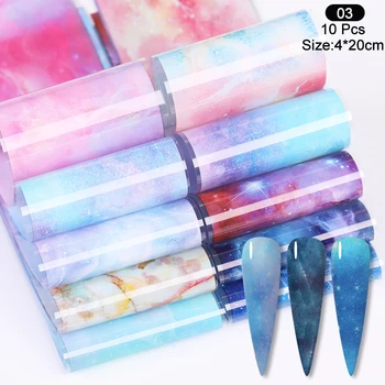 

10Pcs/Set blue Colorful Nail foil Decals Star Psychedelic Sky Series Nail Transfer sticker summer simple Nail Art Decoration