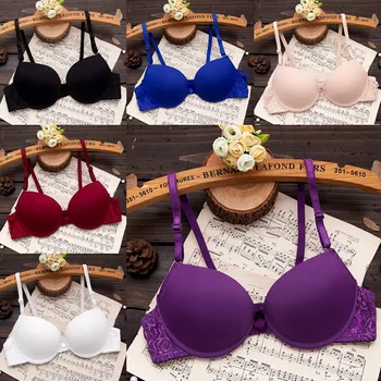 

Thin Smooth Lace Back Deep V Gathered Bra Adjustable Solid Color Padded Bra