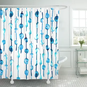 

Navy Indigo Dye Tie Abstract Watercolor of Lines Shower Curtain Waterproof 72 x 78 Inches Set with Hooks