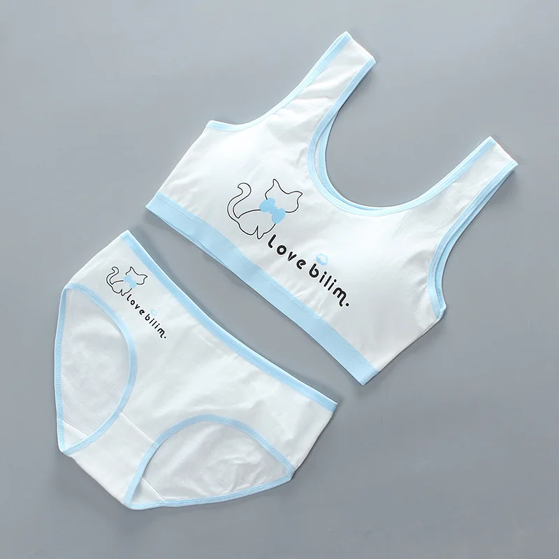 Pantie and Bra girls underwear vest development teens Suit Cotton vest Double Layer Puberty Little Girl's 1 set girls underwear