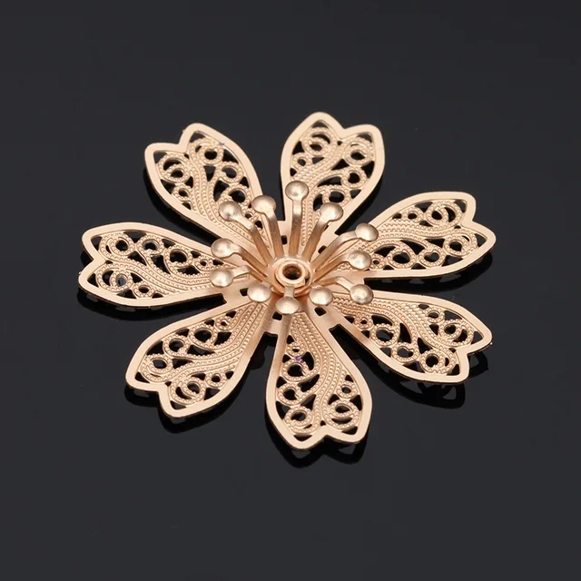 10pcs 28mm Metal Flower Beads Cap Silver Gold Color Filigree Flower Base Bead Cap Charms for Jewelry Making Craft Components DIY KC Gold