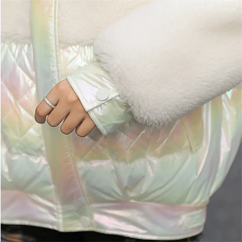 Winter Short Down Cotton Clothing Female New Korean Version The Pattern Lamb Fur One Outerwear Hooded Loose Warm Jacket 540