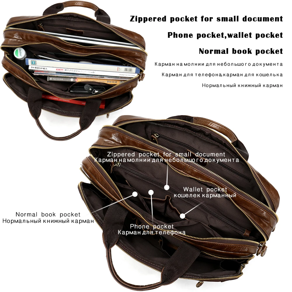 WESTAL Men's Leather Briefcase Bag for Men Messenger Totes Bag for Documents A4 Leather Laptop Bags 14'' Computer Briefcase 9207