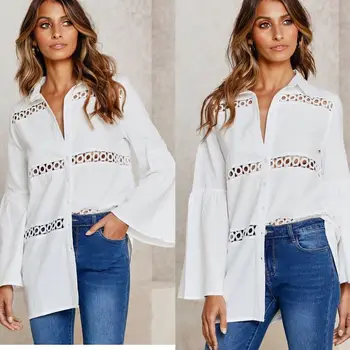 

Beach Dress Tunic Pareo Women Coverup Swimsuits Plage For The New Cotton Hemp Hollow Lace Trumpet Long Sleeve Shirt Linen