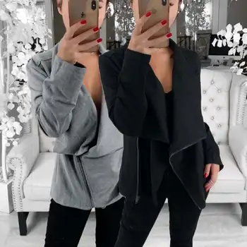 

women long sleeves Autumn Winter Diagonal zipper hoodies lady jacket coat shirt