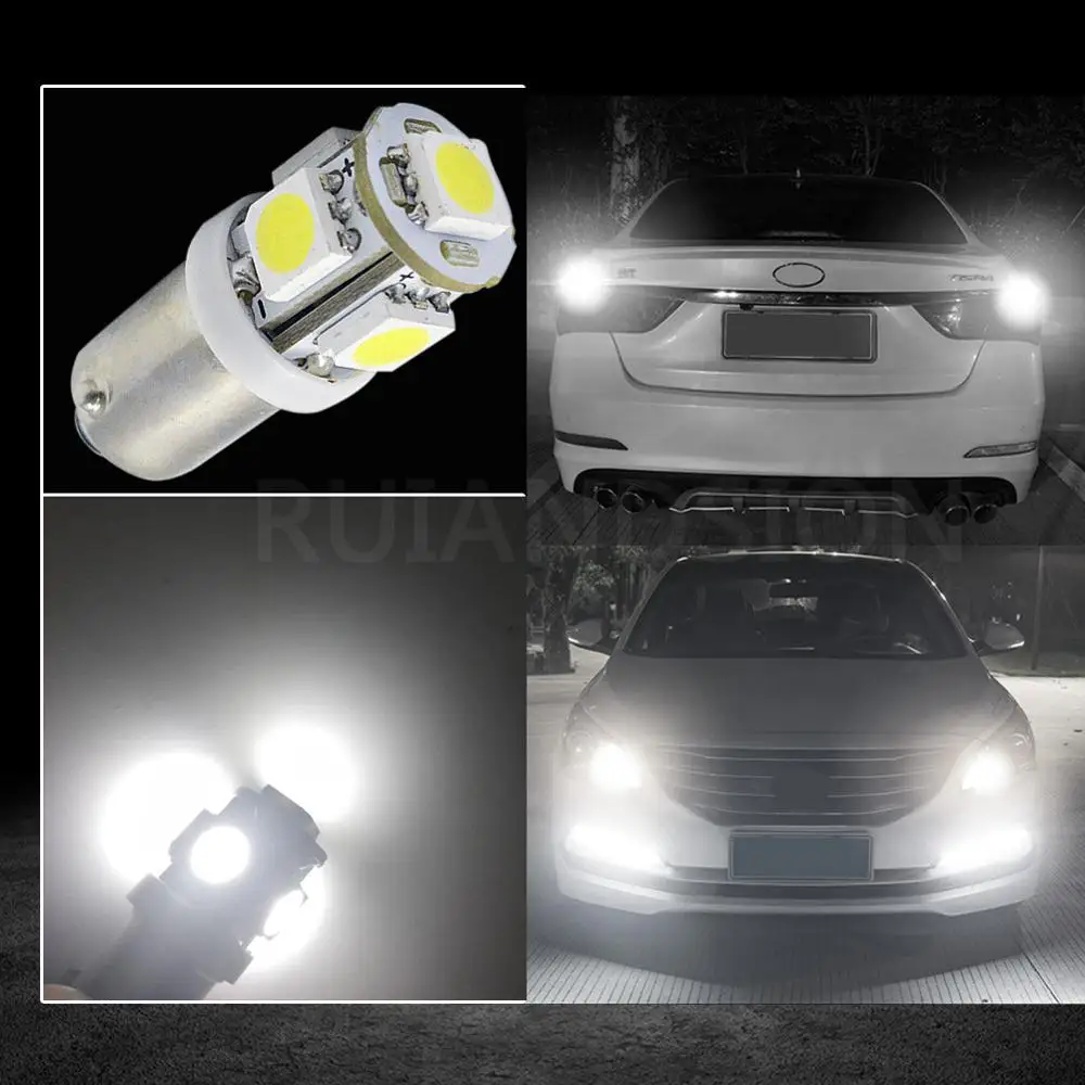 10 шт. 12 В BA9S BAX9s 64132 H6W BAY9S H21W 5SMD 5050 Led Клин Парковка индикатор купольная карта номерного знака светильник лампа 4 цвета