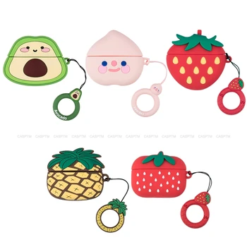 

3D Soft Silicone Cartoon Fruit Earphone Case For Airpods Pro Protective Case For Airpods 3 with Keychain Avocado Strawberry Case