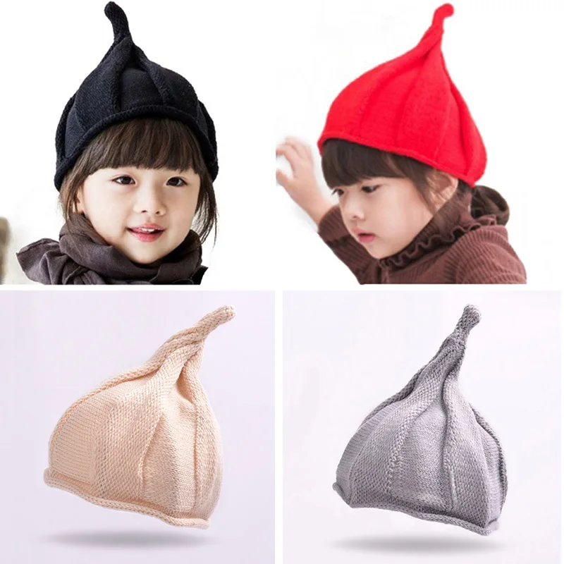 Детские Шапки вязаный свитер для маленьких девочек кепки для Мальчиков Шапка Симпатичные остроносые детская вязаная шапка зима теплая детская шляпа модная Кепки для детей Baby muts