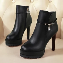 Зимние Модные женские ботинки; женские ботинки на высоком каблуке; высокие сапоги из искусственной кожи и замши на молнии; Водонепроницаемая платформа