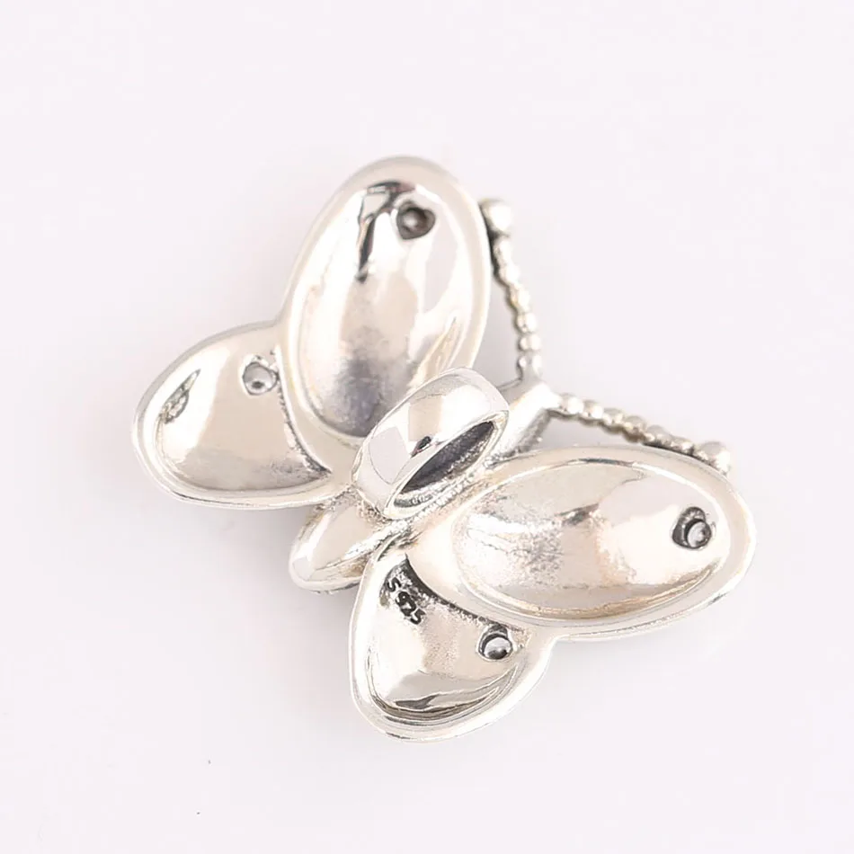 Authentic 925 Sterling Silver Bead Decorative Butterfly With Crystal Charm fit Lady Bracelet Bangle DIY Jewelry