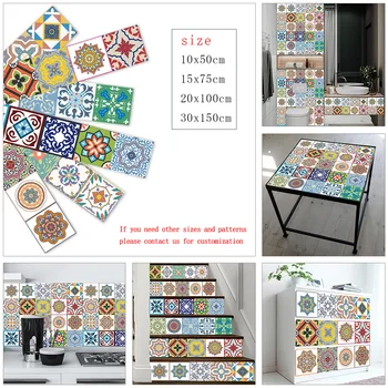 Colorful Mandala Strip Tile Wall Sticker Kitchen Bathroom Basin Decoration Wall Decor Waterproof Peel Stick Ceramics Art Mural