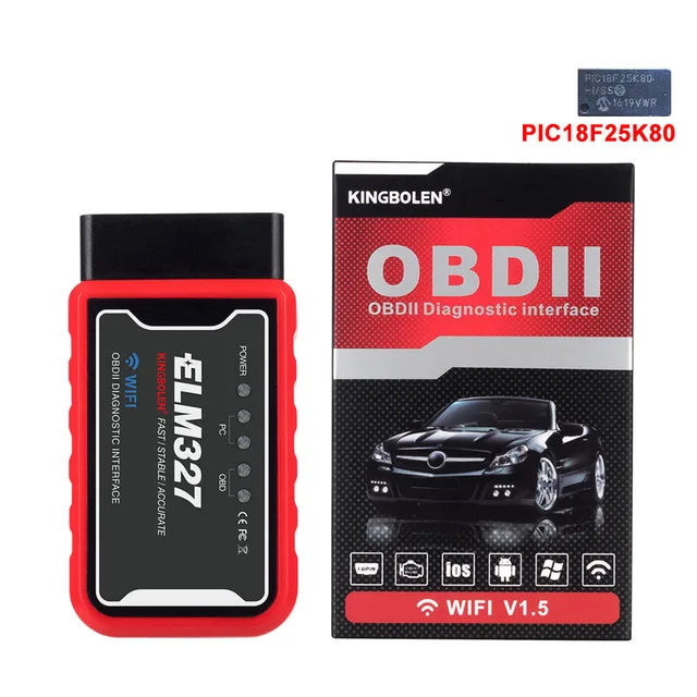 ELM327 автомобильный OBD II диагностический инструмент автоматический сканер считыватель кодов WiFi bluetooth V1.5 PIC18F25K80 чип для IPhone/Android/PC