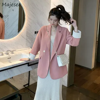 

Blazers Women Korean Style All-match Simple Elegant Large Size Leisure Sweet New-coming Double Breasted High Quality 3XL Coats
