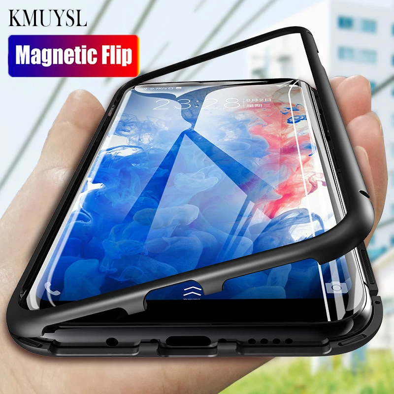 Металлический чехол для huawei P20 P30 mate 10 20 Pro Lite 20X Honor 8X Nova 5i 5 Pro Y9 Y7 Y6 Y5 P Smart стеклянная Магнитная откидная крышка