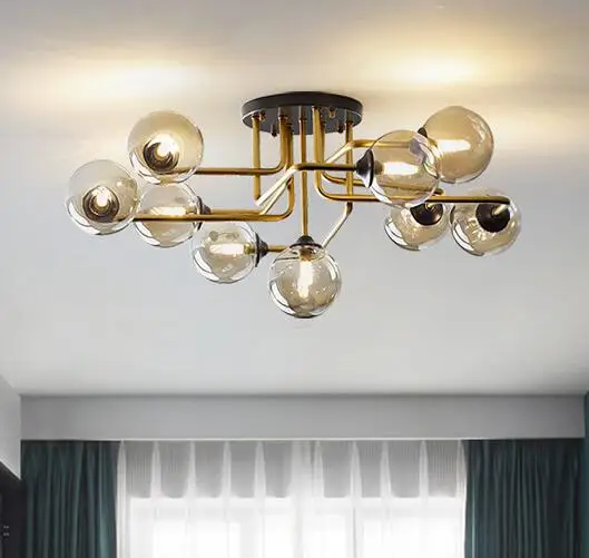 8 light D86 H32cm Скандинавский блеск медный Led G9 Светодиодная люстра Янтарное стекло Потолочная люстра для спальни светодиодная люстра освещение - Цвет абажура: 8 light D86 H32cm