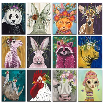 

Full Diamond painting Animal cat deer bunny DIY Diamond mosaic chicken cow Diamond embroidery Cross stitch colorful panda rabbit