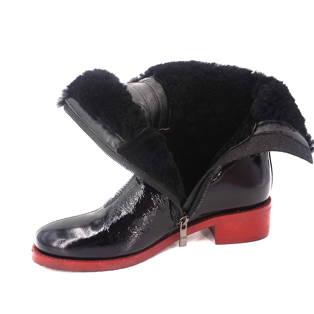 VAIR MUDO Ankle Boots Women Shoes Winter Fashion Martin Boots Ladies Patent Leather Waterproof Lining Wool Warm Short Plush DX58