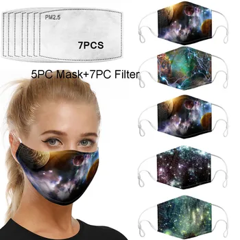 

5pc Dustproof Windproof Facemasks For Germ Protect Printing Face Maskswashable And Reusable Facemasks With Filter Mascarillas
