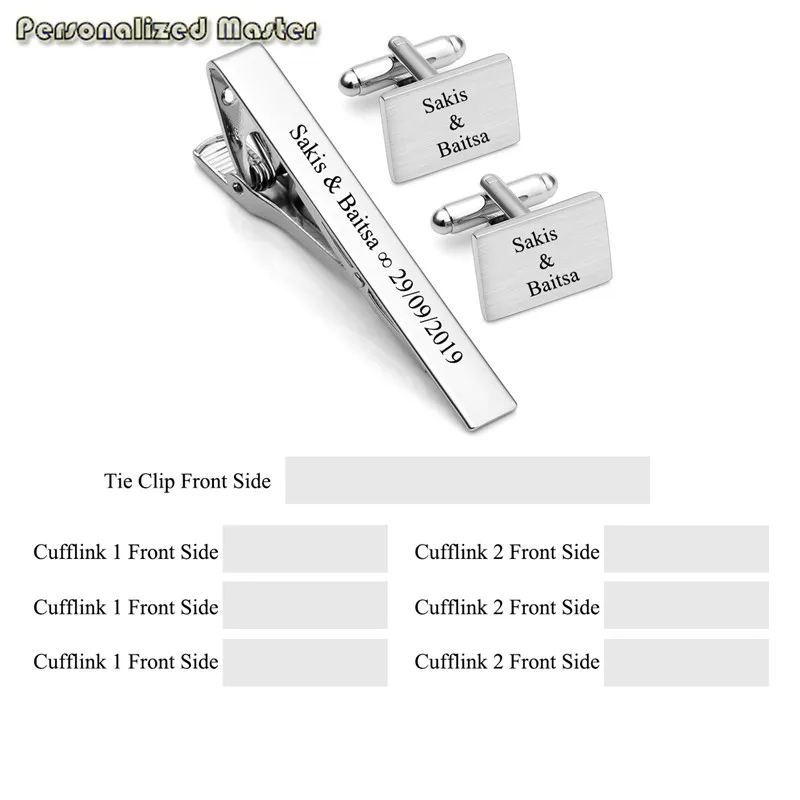 Personalized Master Custom Engrave Inital Name 3pcs Stainless Steel Cufflinks and Tie Clip Bar Set for Men Fathers Day gift