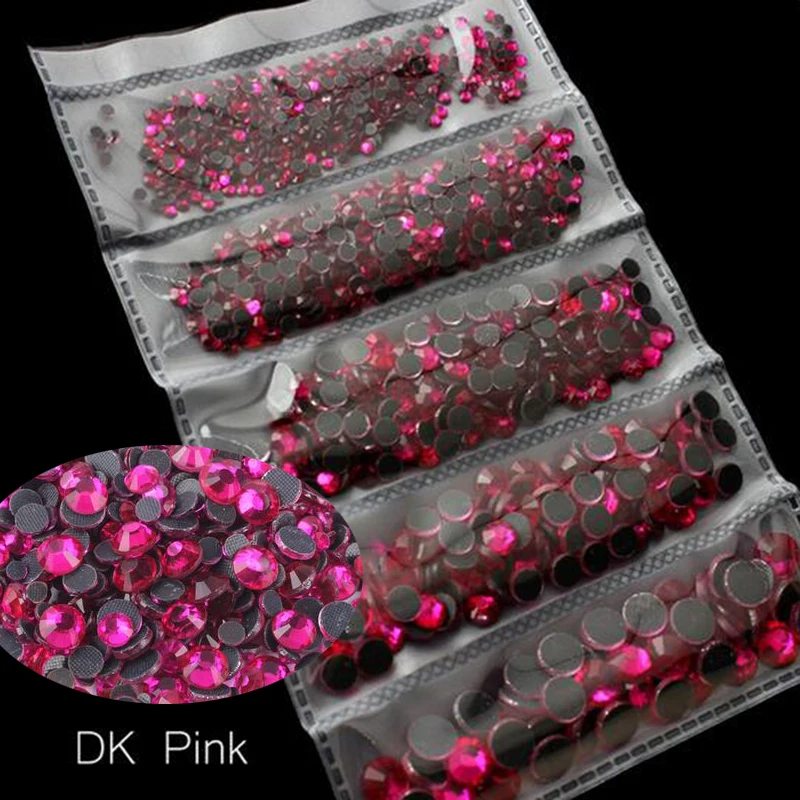 Dk pink Отличные блестящие стразы 1200 SS6-SS30 разных размеров, стразы для горячей фиксации, цветные стеклянные клеевые Стразы для одежды - Цвет: Dk pink