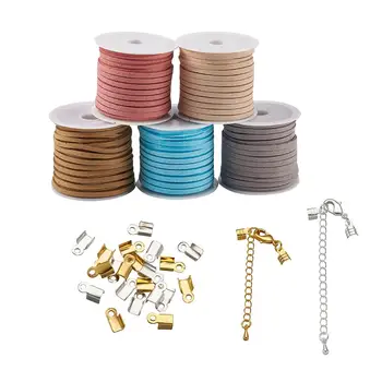 

1Set Flat Faux Suede Cord Iron Cord Ends and Brass Terminators For DIY Necklace Bracelet Makings Accessories Mixed Color 3x1.5mm