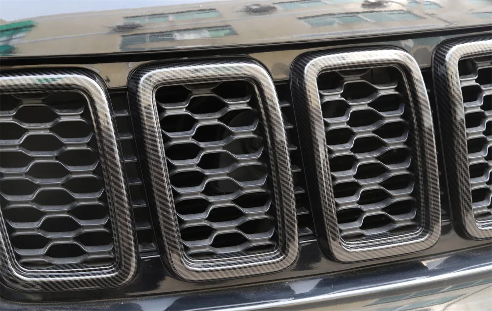 Для Jeep Grand Cherokee 17+ Автомобильная передняя решетка дополнительное украшение Наклейки ABS красный/черный/углеродное волокно внешние аксессуары Стайлинг