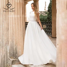 Элегантное атласное свадебное платье русалки с круглым вырезом; N156; юбка-лебедка; модное платье трапециевидной формы с поясом и кристаллами для невесты; платье со шлейфом; Vestido de Noiva