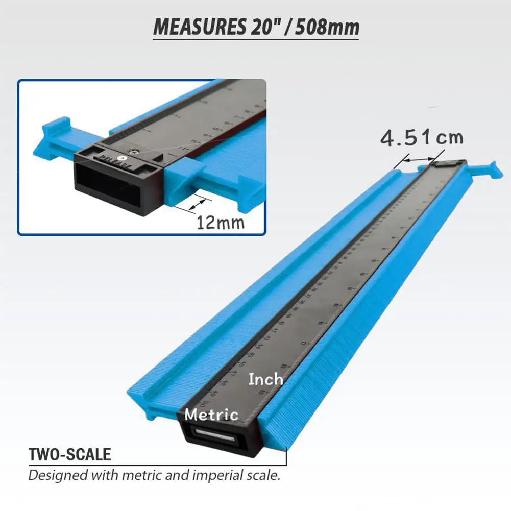 

Multi-function Woodworking Measuring Mark Tool Contour Gauge Profile Gauge Ruler Using Metric and British Marking Ranges