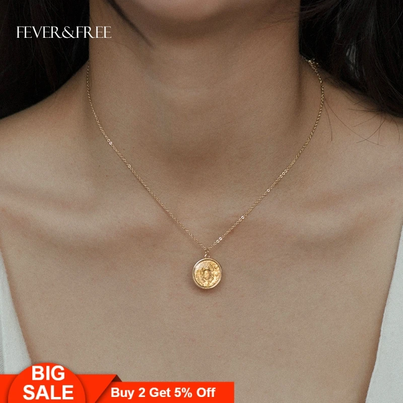 

Fever&Free New Arrival Alloy Coin Clavicle Necklace Vintage Round Gold Pendant Necklace For Women Party Trendy Jewelry Wholesale