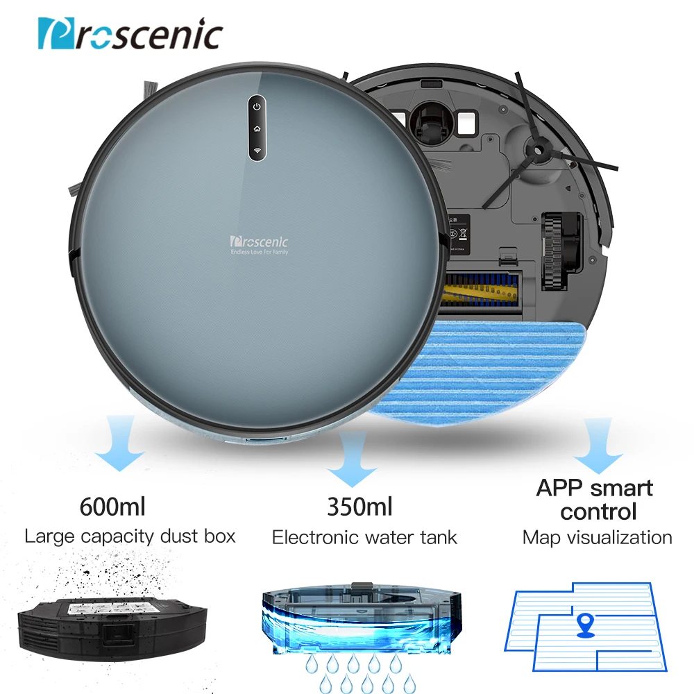 Proscenic 830P Robot Vacuum Cleaner 2000PA Vacuum Sweep Mop Clean 3in1 600ML Dust Box For Home Pets Hair Carpets And Hard Floors