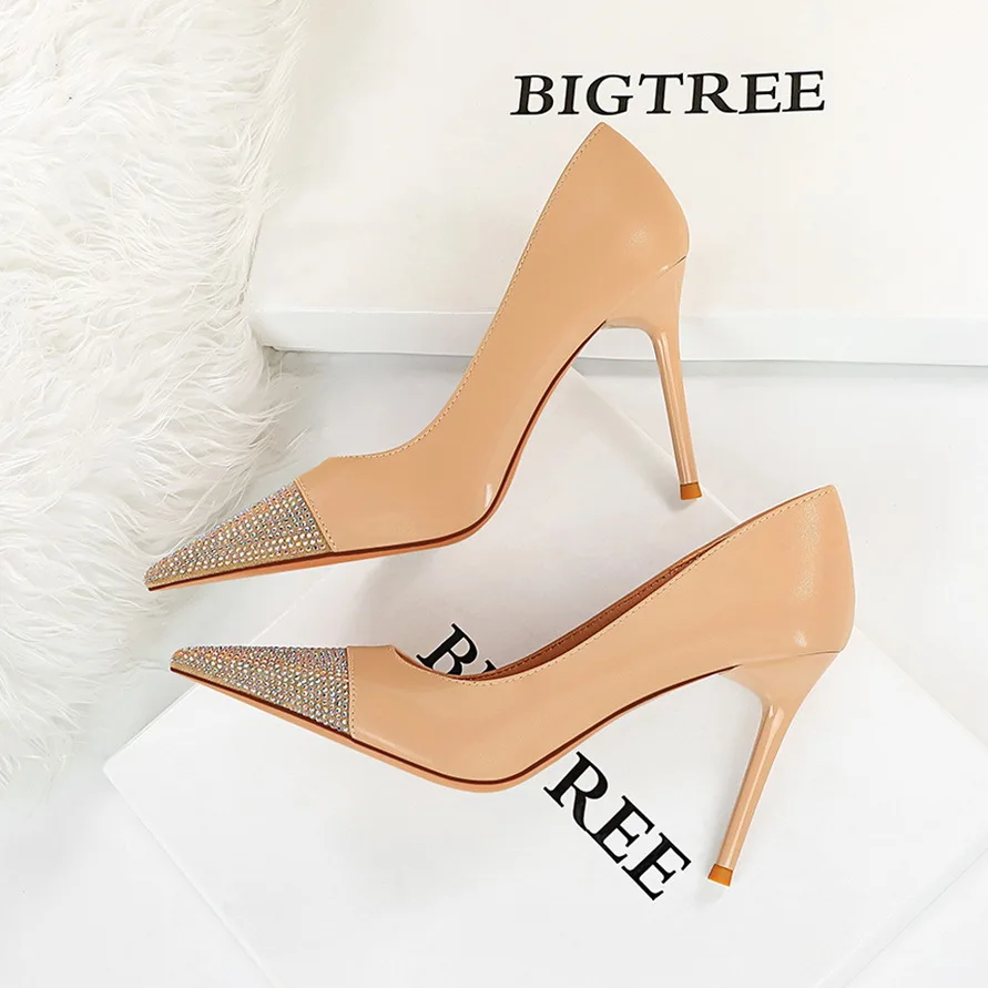 

Show thin fine with high heels fashion party with shallow mouth shining diamond pointed shoes for women's shoes