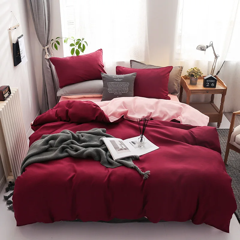 4Pcs Skin Friendly and Brushed Duvet Cover Set, Solid Brown Purple Quilt Cover with Sheet Pillowcases, Luxury Hotel Bedding Set 3