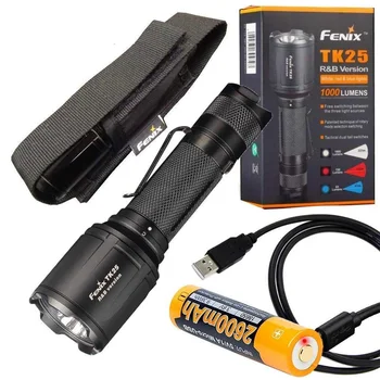 

Fenix TK25 R&B 1000 Lumen Multi-Color White Red & Blue LED Tactical Flashlight with ARB-L18-2600U 18650 Battery