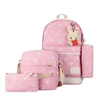 

children girl backpack cute cartoon rabbit print school bag fashion shoulder bag 4Pcs/set student school bag