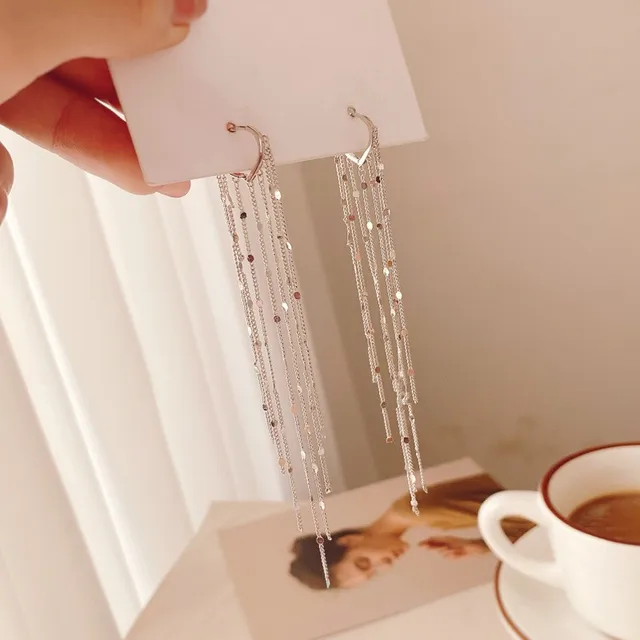 Vintage Gold Color Bar Long Thread Tassel Drop Earrings for Women Glossy Arc Geometric Korean Fashion Jewelry Hanging Pendientes Y6110 Silver