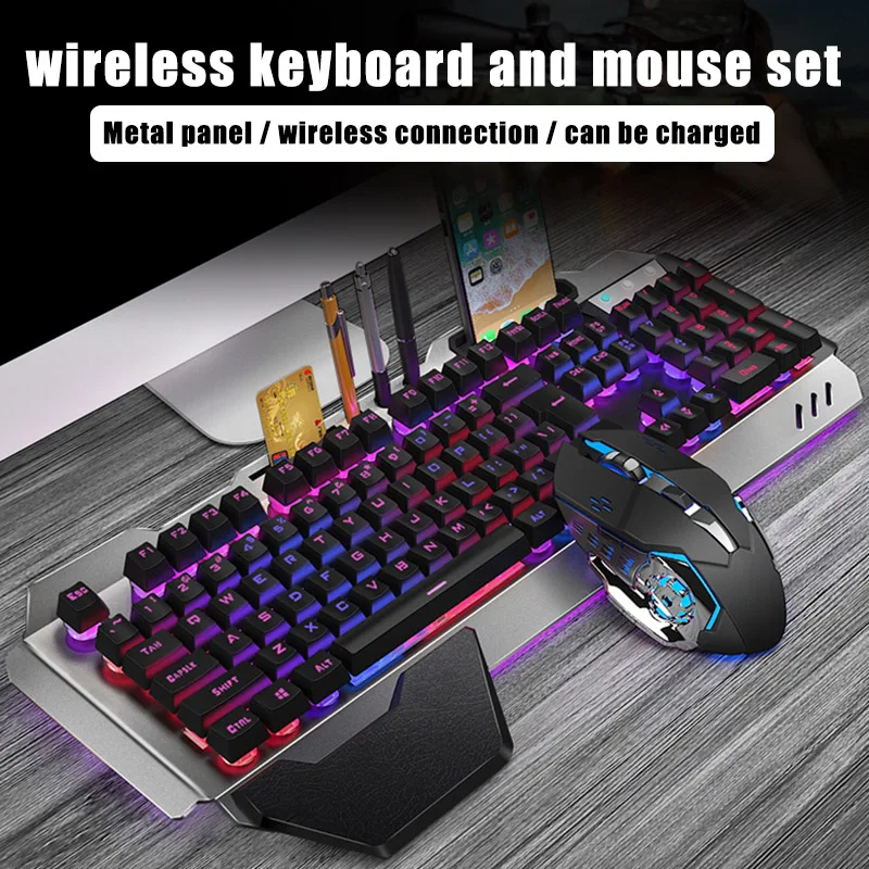 Коврик для мыши Клавиатура и мышь комплект аккумуляторная беспроводная клавиатура с красочной световая мышь с 4 регулируемыми dpi