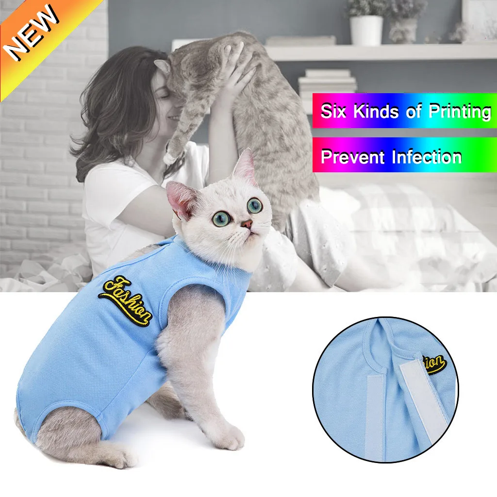 Pet Cat clothes Winter warm Retrieve After Surgery Clothing Pet Wound Anti-mite Sterilization Blue Suit#4