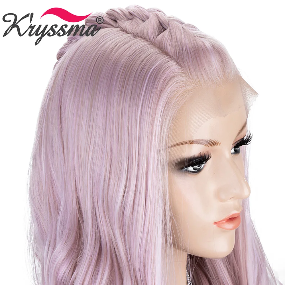 Krysma Выделите розовые парики 13x6 синтетические парики на кружеве для женщин длинные волнистые косплей парик на кружеве высокотемпературные волосы