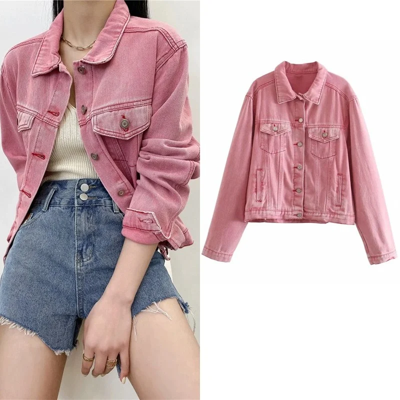 Korean Fashion Denim Ladies Jacket Jacket Pink Denim Jacket Autumn New