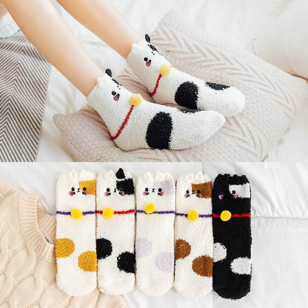 1 пара коралловых бархатных носочков для сна с рисунком из мультфильма носки