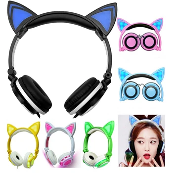 

Geartronics Cat Ear LED Headphones with LED Flashing Glowing Light Headset Gaming Earphones for PC Computer and Mobile Phone