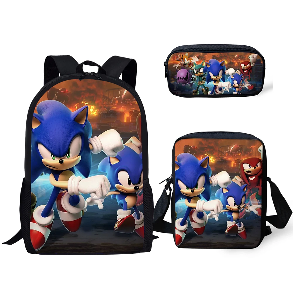 

3PCs/Set Fashion Backpack Sonic The Hedgehog Pattern Kids School Bags Cartoon Animal Designer Teenagers Book-Bags Set