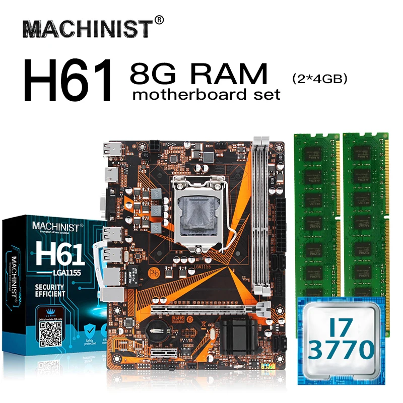 Комплект материнской платы H61 LGA 1155 для настольных ПК H61M-H с процессором Intel I7 3770 LGA1155 8G(2*4G) DDR3 ram memory Mico-ATX pci-e3.0 Комплект материнской платы H61 LGA 1155 для настольных ПК H61M-H с процессором Intel I7 3770 LGA1155 8G(2*4G) DDR3 ram memory Mico-ATX pci-e3.0