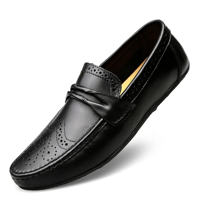 Genuine Leather Flats Loafers Men Fashion Men's Casual Shoes High Quality Male Loafers Moccasins Driving Shoes Male HC-505 - Цвет: Черный