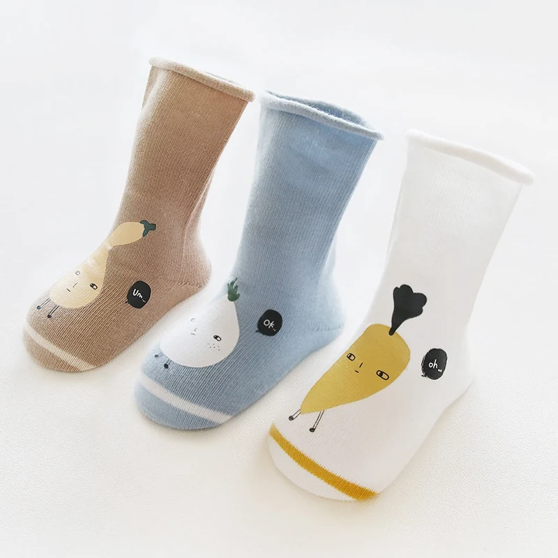 3 шт., высокие носки для малышей Детские вязаные дышащие хлопковые носки с рисунком нескользящие носки для новорожденных осенне-зимняя одежда для малышей