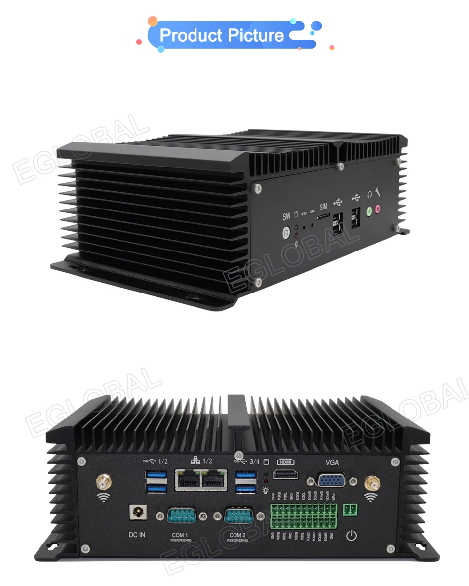 Новый промышленный мини-ПК без вентилятора i5 8250U i7 7500U 2 * DDR4 2 * Lans настольный компьютер Win10 Linux 2 * COM GPIO 4G SIM VGA HDMI WiFi